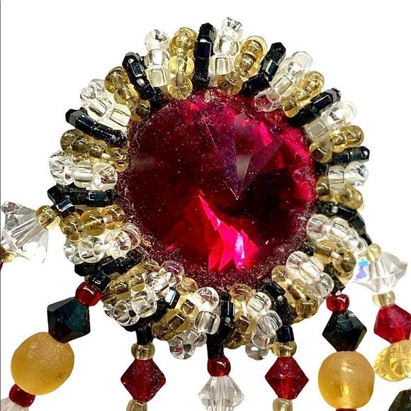 Sparkling brilliant Red gold black Swarovski Rivoli chandelier earrings pierced - Picture 11 of 11